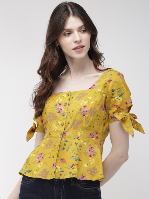 

20Dresses Women Mustard Yellow Floral Print Top