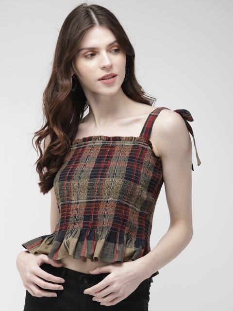 

20Dresses Women Multicoloured Checked Cropped Top with Smocking, Multi