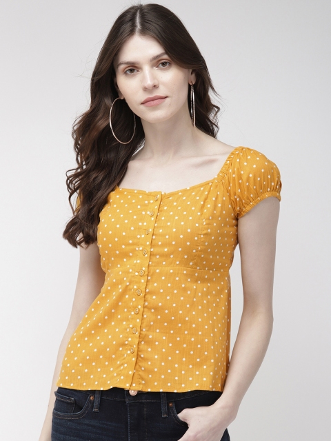 

20Dresses Women Mustard Yellow & White Printed Top