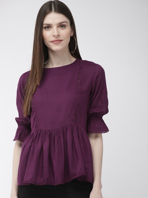 

20Dresses Women Purple Solid Cinched Waist Top