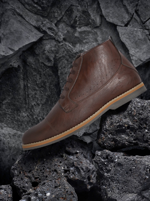 

The Roadster Lifestyle Co Men Brown Solid Mid-Top Flat Boots