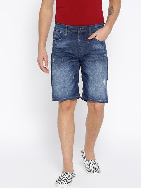 

Timberland Men Blue AF Canobie Lk Washed Distressed Straight Fit Denim shorts