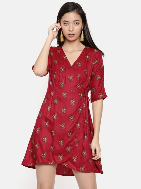 

Chumbak Women Red Wrap Dress