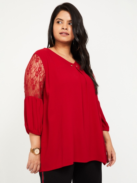 

nexus Plus Size Women Maroon Solid Top