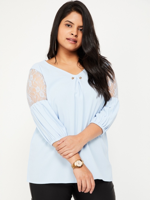 

nexus Plus Size Women Blue Solid Knitted Top