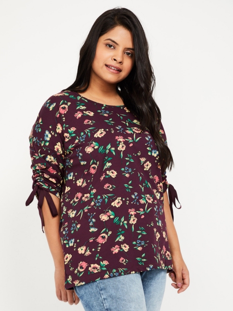 

nexus Plus Size Women Burgundy Floral Print Top