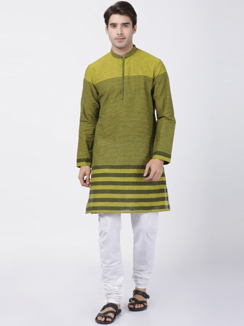 

VASTRAMAY Men Green & White Striped Kurta with Pyjamas