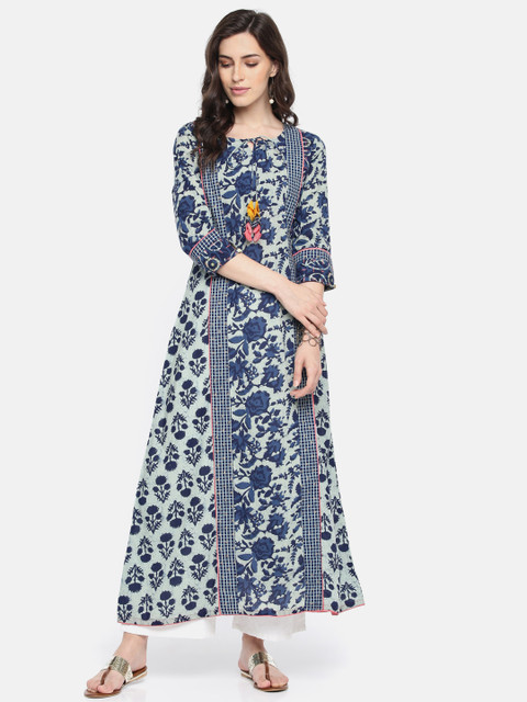 

Span Women Blue & Sea Green Floral Print A-Line Kurta