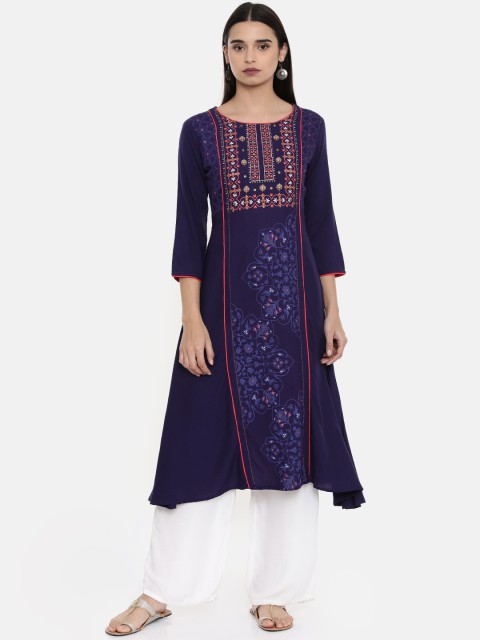 

Span Women Navy Blue Printed A-Line Kurta