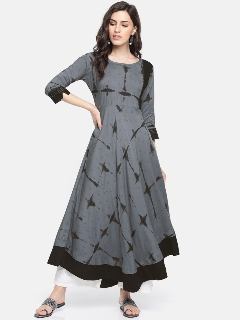 

Span Women Grey & Black Dyed A-Line Kurta