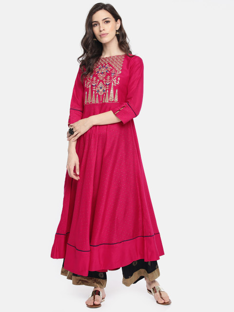 

Span Women Pink Embroidered A-Line Kurta