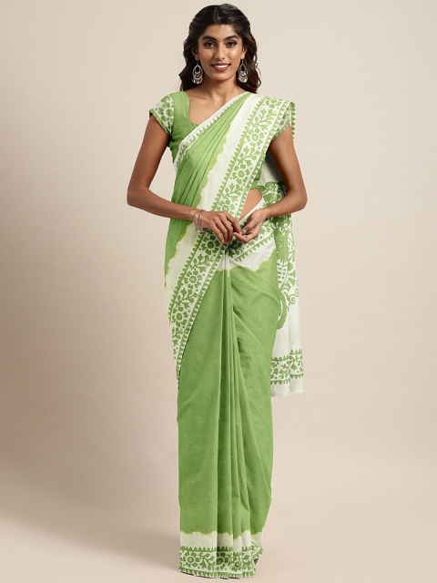 

The Chennai Silks Green & Cream-Coloured Pure Cotton Solid Saree