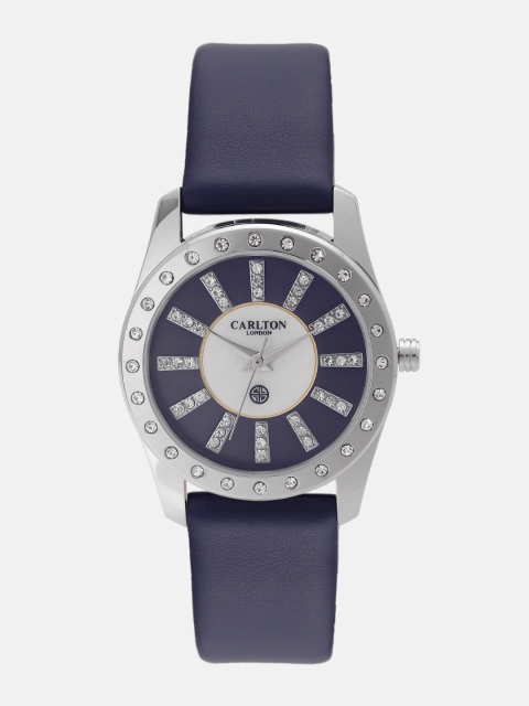 Women Navy & Silver-Toned Embellished Analogue Watch CL014SBLB