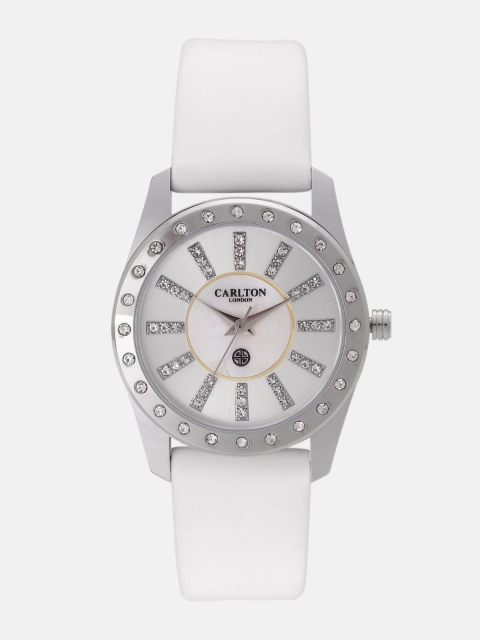 

Carlton London Women Embellished Silver-Toned & White Analogue Watch CL014SSIW