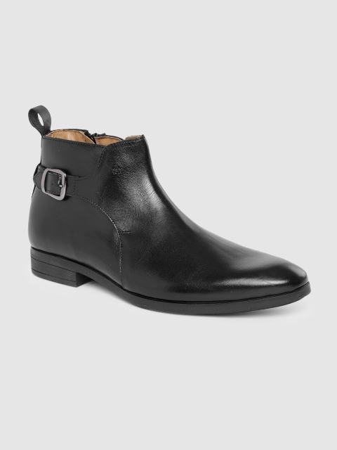 

Arrow Men Black Solid Leather Mid-Top Flat Boots