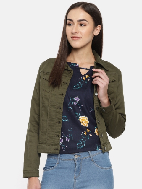 

Kraus Jeans Women Olive Green Solid Tailored Jacket