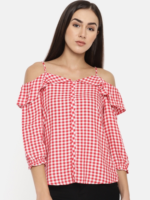 

Kraus Jeans Women Red & White Checked Bardot Top