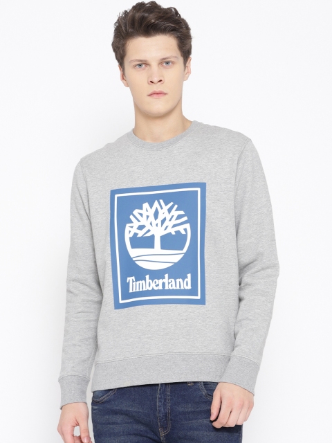 

Timberland Men Grey Melange & Blue YCC Crew Stack Logo Printed Sweatshirt