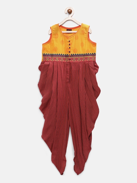 

Twisha Girls Mustard & Cream-Coloured Printed Brocade Basic Jumpsuit