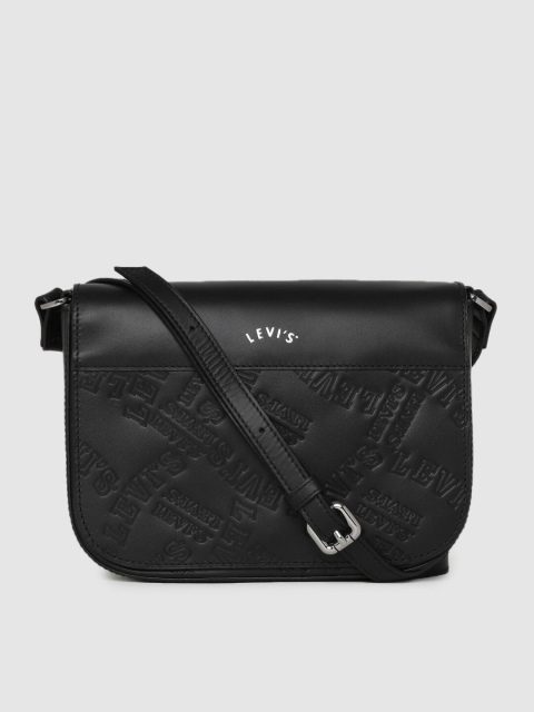 

Levis Black Brand Embossed Leather Sling Bag