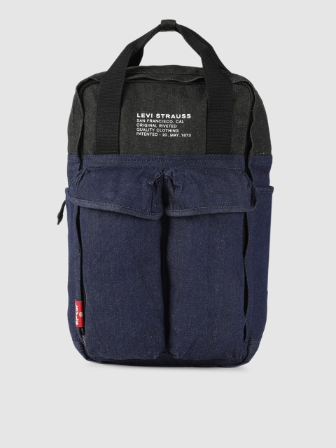 

Levis Unisex Blue & Black Colourblocked Denim Backpack