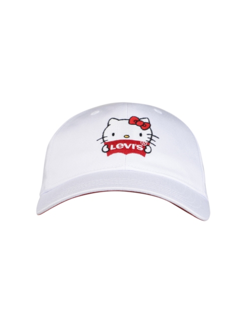 

Levis Women White Embroidered HELLO KITTY Snapback Cap