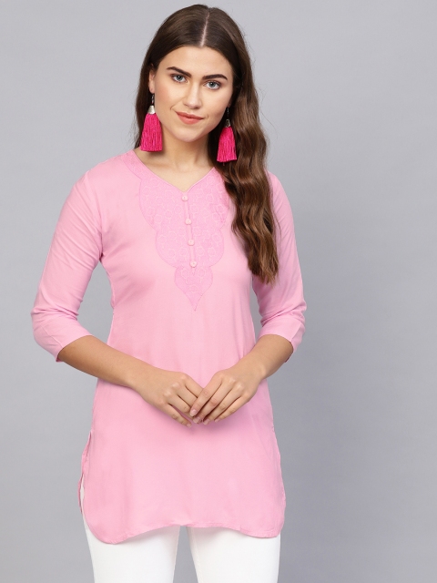 

Saadgi Women Pink Yoke Design Straight Kurta