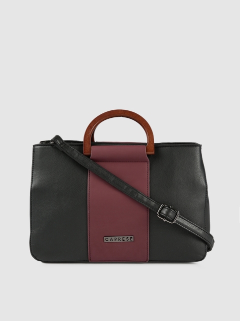 

Caprese Maroon & Black Colourblocked Handheld Bag