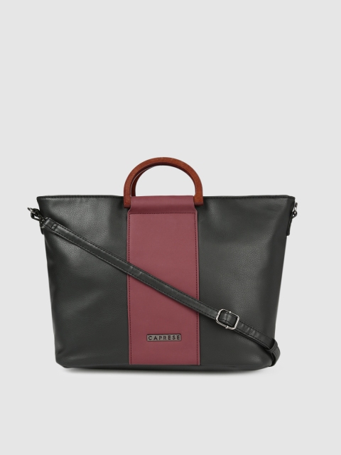 

Caprese Maroon & Black Colourblocked Handheld Bag