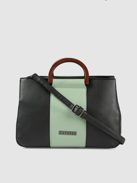 

Caprese Light Green & Black Colourblocked Handheld Bag