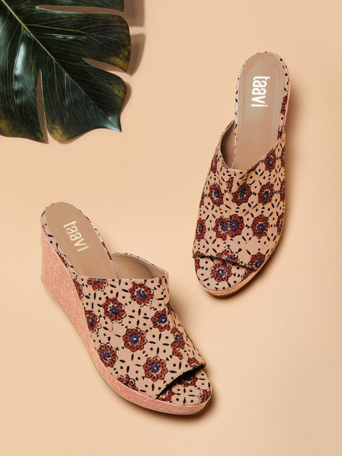 

Taavi Women Pink Hand Block Printing Open Toe Sustainable Wedges