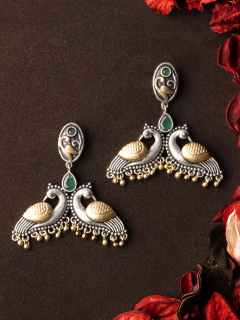 

Rubans Silver-Toned & Gold-Toned Peacock Shaped Drop Earrings