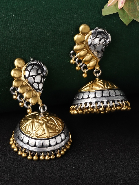 

Rubans Silver-Toned & Gold-Toned Peacock Shaped Jhumkas