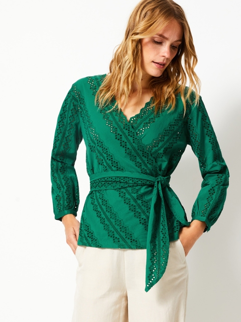 

Marks & Spencer Women Sea Green Self Design Wrap Top