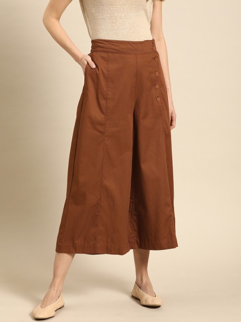 

ether Women Rust Brown Wide Leg Solid Cropped Culottes