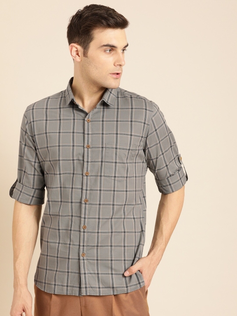 

ether Men Grey & Black Regular Fit Checked Casual Shirt
