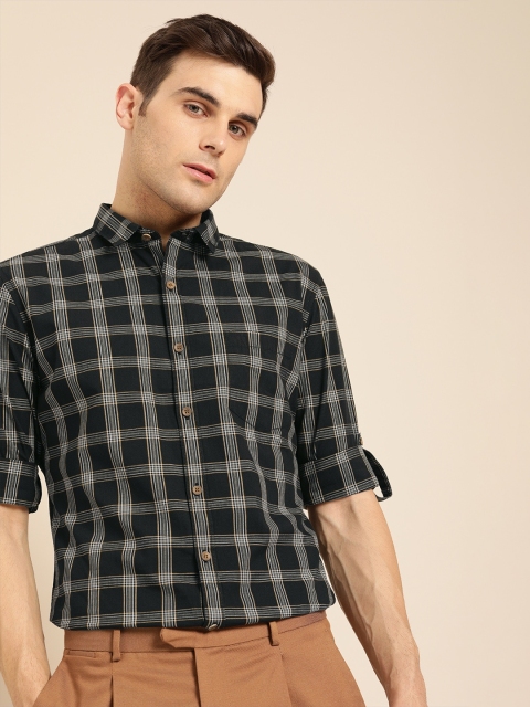 

ether Men Black & Grey Regular Fit Checked Casual Shirt