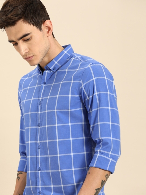 

ether Men Blue & White Regular Fit Checked Casual Shirt