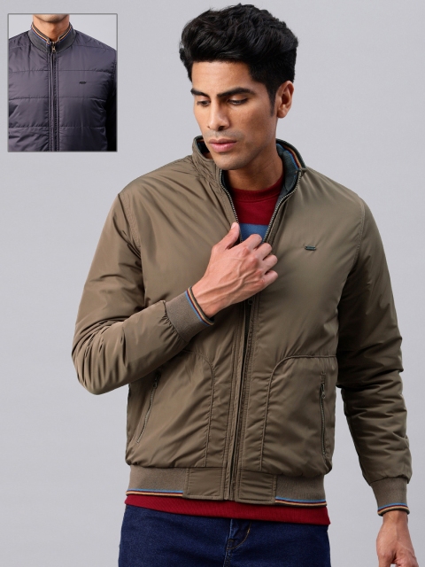 

Peter England Men Navy Blue & Olive Green Solid Reversible Bomber Jacket