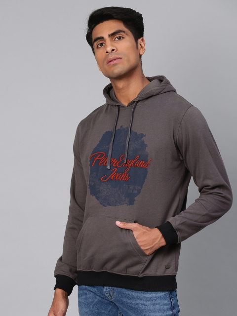 

Peter England Men Grey Printed Hooded Sweatshirt