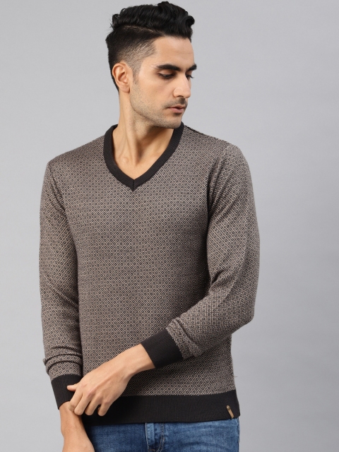 

Peter England Men Black & Beige Self Design Sweater