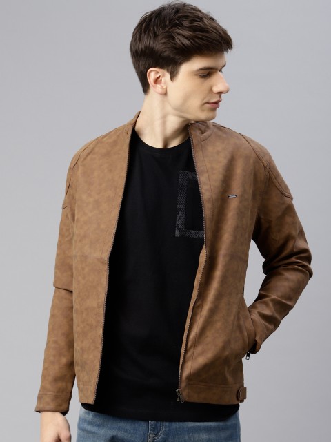 

Peter England Men Brown Solid Biker Jacket