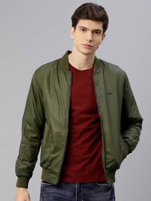 

Peter England Men Green Solid Bomber Jacket