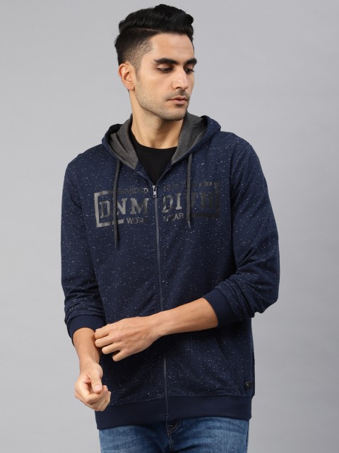 

Peter England Men Navy Blue Printed Hooded Sweatshirt