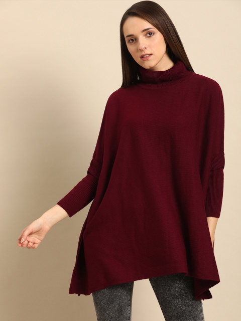 

DressBerry Women Maroon Solid Sweater Poncho