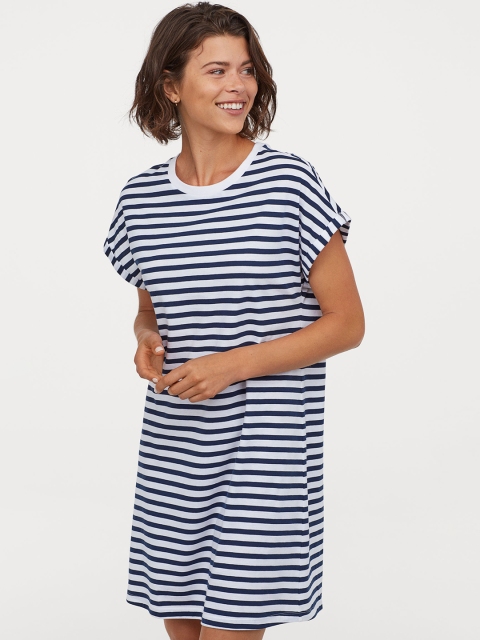 

H&M Women Blue Striped Patterned T-shirt dress