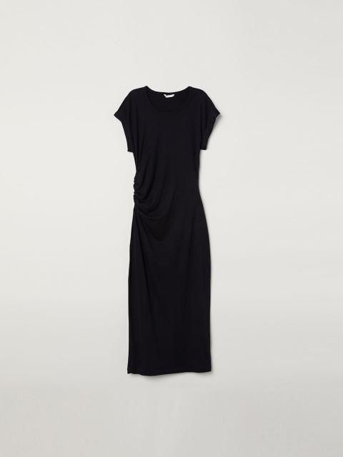 

H&M Women Solid Draped Jersey Dress, Black