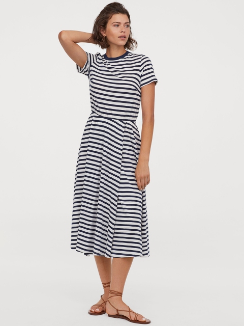 

H&M Women Blue Striped Jersey Wrap Dress