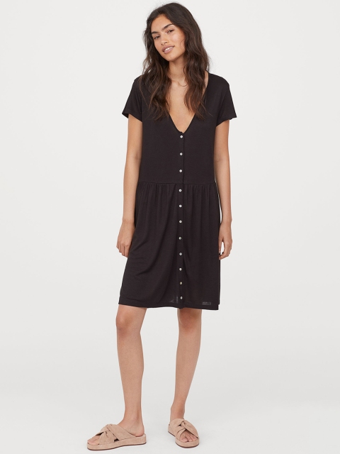 

H&M Women Black Solid V-Neck Dress