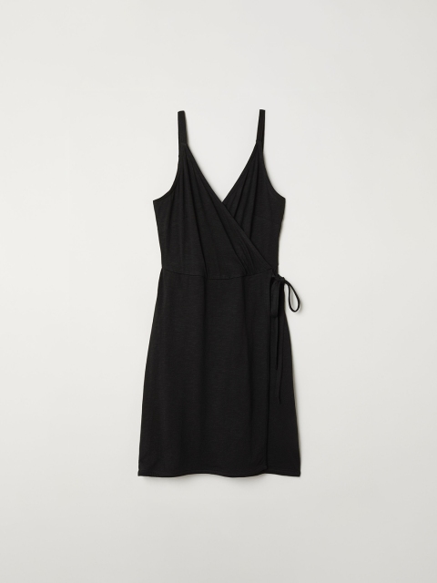 

H&M Women Black Solid Modal-Blend Wrap Dress